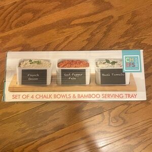 Chalk Bowls & Bamboo Serving Tray